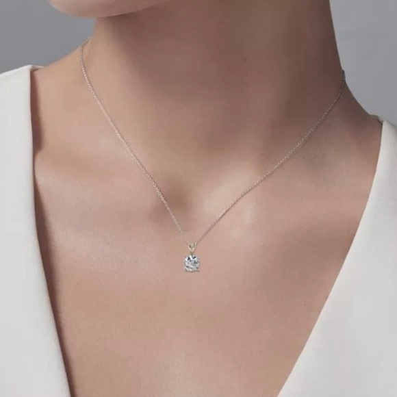 2 ct Moissanite Necklace with GRA Round Pendant set in 925 Silver Heart Cut Outs - Picture 1 of 15